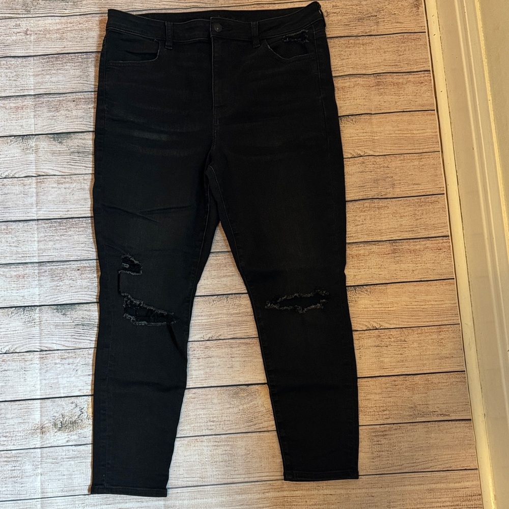 American Eagle Black Distressed Women Jean Jeggings 16 short